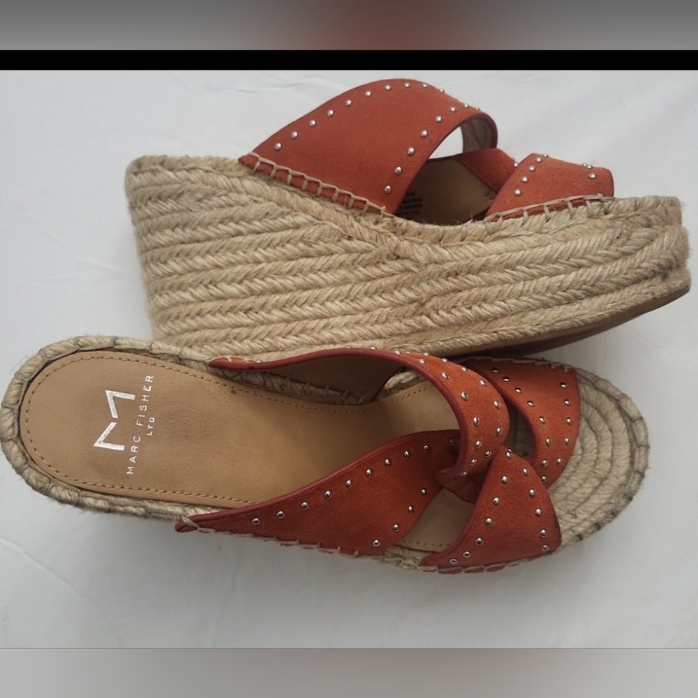 Marc Fisher women's sandals orange silver hardware espadrilles size 6 - Picture 3 of 8